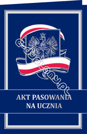 Dyplom pasowania na ucznia z godłem i flagą biało-czerwoną