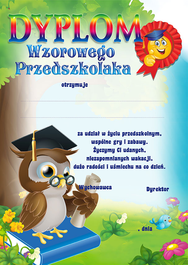 Dyplom Dla Przedszkolaka Za Udział W Konkursie Dyplom wzorowego przedszkolaka