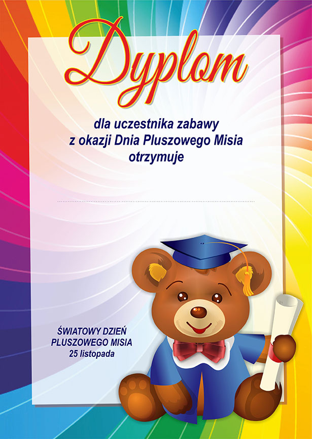 Dyplom Dla Przedszkolaka Za Udział W Konkursie Dyplom przyjaciela pluszowych misiów