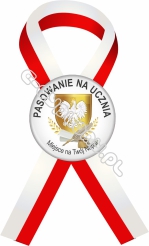 Kotylion biało-czerwony mały (z przypinką 37mm) "Pasowanie na Ucznia"